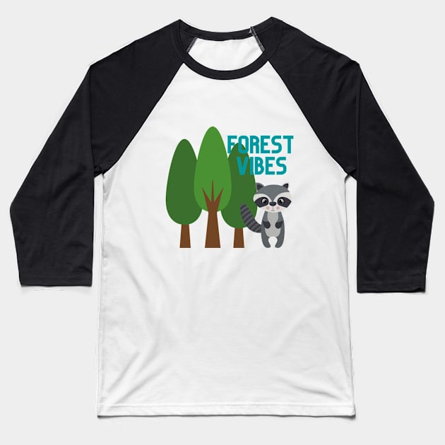 Cute Forest Vibes Raccoon Nature Design Baseball T-Shirt by CrazilykukuDesigns